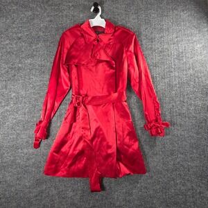 Anne Klein Red 100% Silk Trench Coat Belted Jacket Petite PP